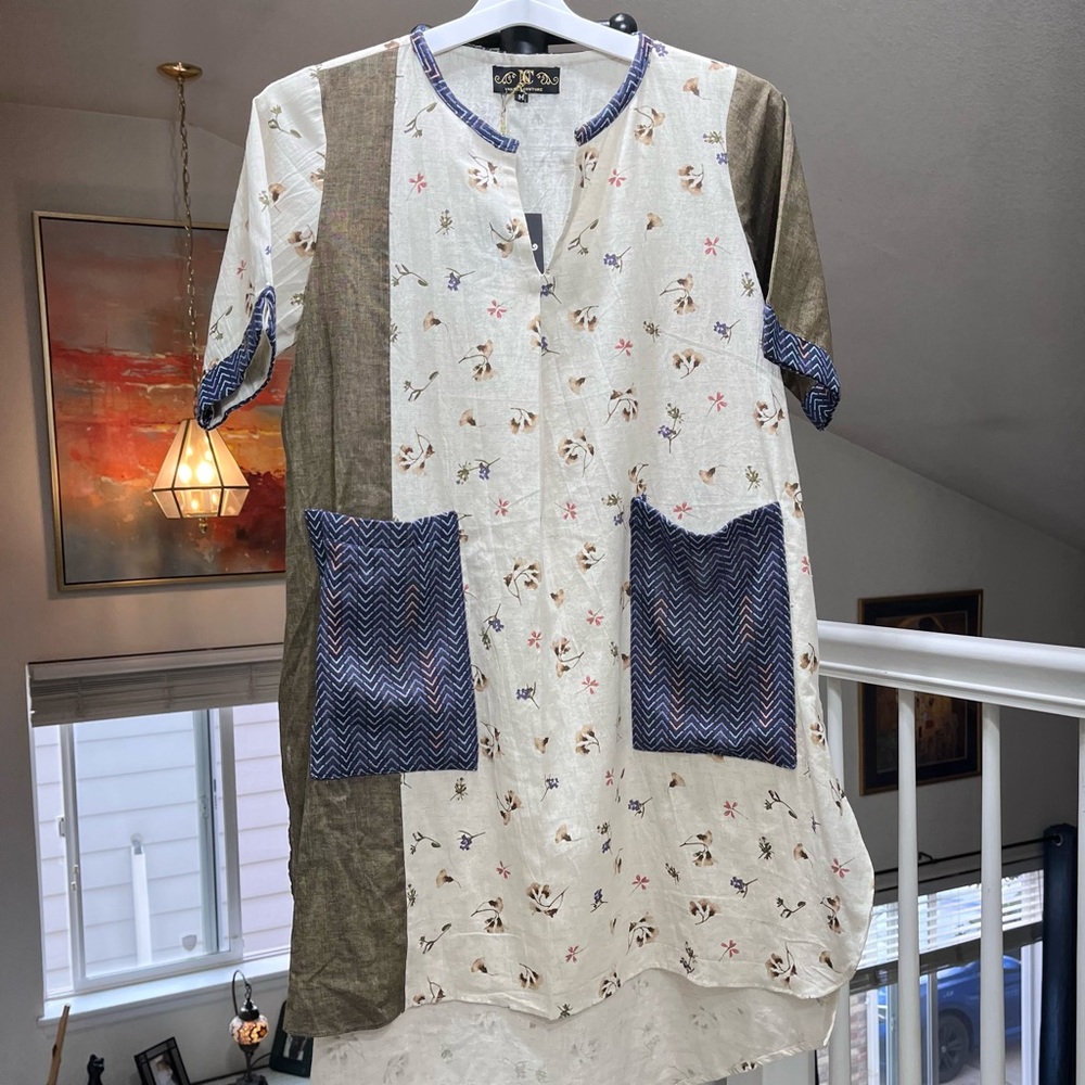 🌸NWT🌸 NAZILA COUTURE Boho Floral Lightweight 100% Cotton Dress  Size Medium